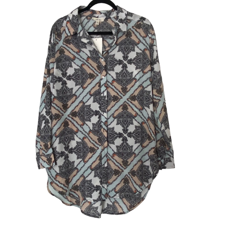 Como Blu Boho Tunic Top Paisley Button Down Shirt SZ Medium